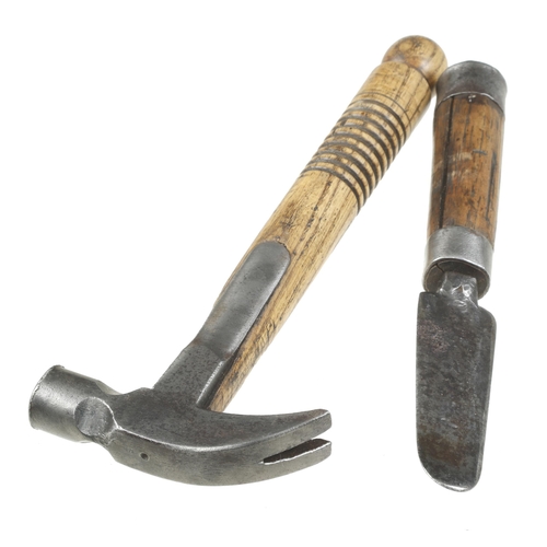 905 - A MARPLES No 2 strapped hammer with ash handle and another early tool with chamfered edges G