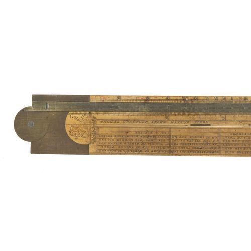 913 - A 2' two fold boxwood and brass cotton spinner's slide rule by THOMAS BRADBURN Maker Birm. designed ... 