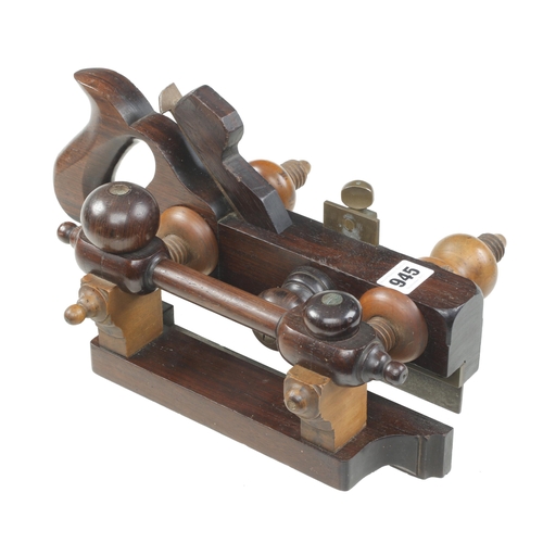 945 - An elaborate and most unusual handled rosewood screwstem plough plane with boxwood stems and nuts an... 