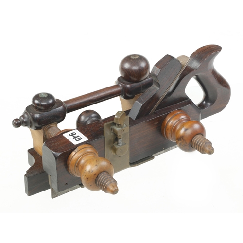 945 - An elaborate and most unusual handled rosewood screwstem plough plane with boxwood stems and nuts an... 