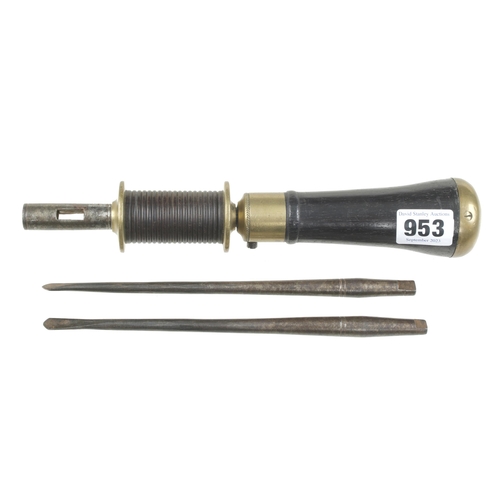 953 - An unusual, good quality rosewood and brass bow drill with two bits G+