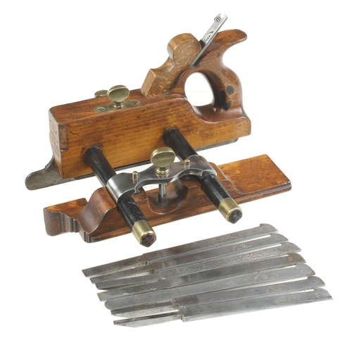 962 - A MATHIESON No 11 handled bridle plough plane with ebony stems with boxwood end stem wedges, side sc... 