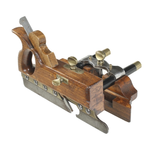 962 - A MATHIESON No 11 handled bridle plough plane with ebony stems with boxwood end stem wedges, side sc... 