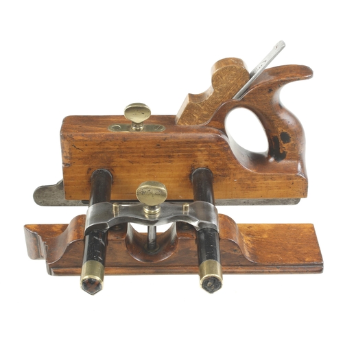 962 - A MATHIESON No 11 handled bridle plough plane with ebony stems with boxwood end stem wedges, side sc... 