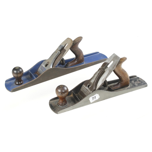 77 - A STANLEY No 5 1/2 and a SARGENT No 18 fore plane (with a replaced Stanley Lever cap and japanned bl... 