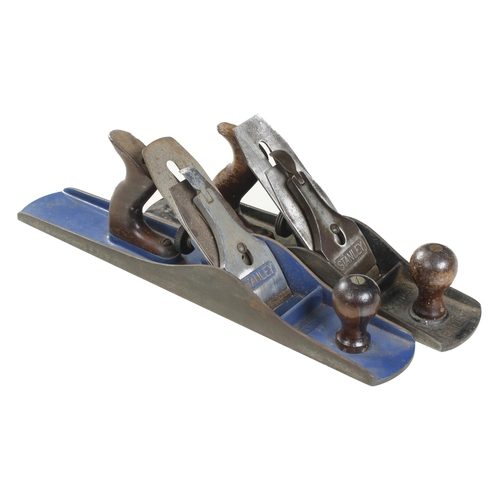 77 - A STANLEY No 5 1/2 and a SARGENT No 18 fore plane (with a replaced Stanley Lever cap and japanned bl... 