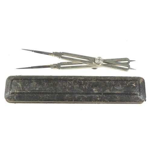 931 - A German silver proportional divider with rack and pinion adjustment in orig fitted box F