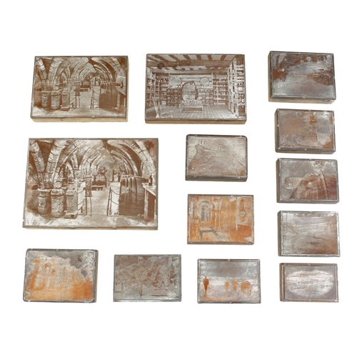 11 - A collection of 13 copper on wood print blocks depicting French wineries and other scenes G