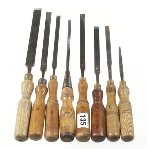 135 - Eight long, slim chisels G+