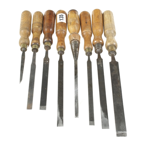 135 - Eight long, slim chisels G+