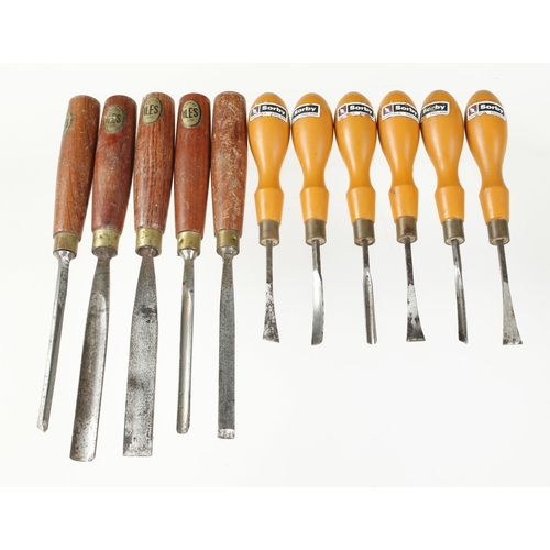 142 - Six small carving tools by SORBY and 5 others by ASHLEY ILES G