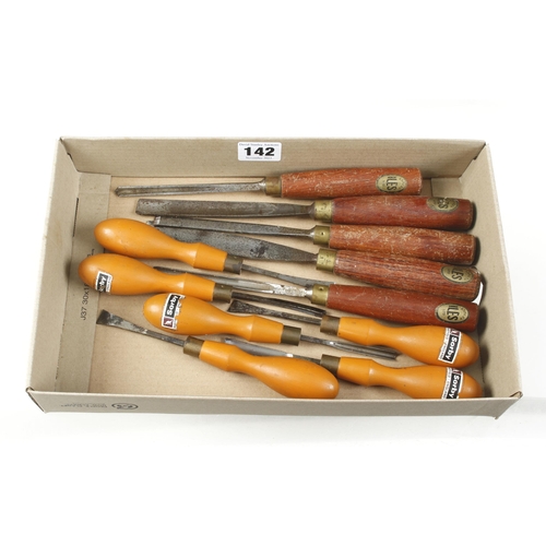 142 - Six small carving tools by SORBY and 5 others by ASHLEY ILES G