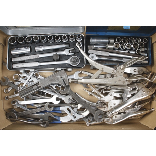 171 - Two small socket sets, spanners, grips etc G