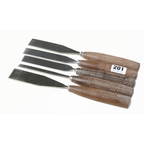 201 - A set o 5 stainless steel surgical chisels by DOWNS 3/8