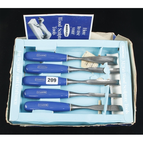 209 - An unused set of 6 MARPLES M260 blue chip carving tools with composite handles in orig poor box F