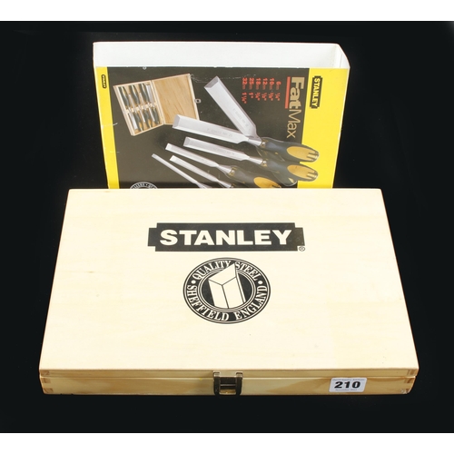 210 - An unused set of 6 STANLEY Fat Max bevel edge chisels in orig wood box F