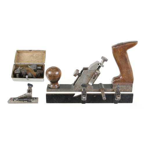 217 - An unusual craftsman made rebate plane with various cutters marked Hamilton 1938 G+