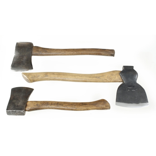 226 - Three hand axes: one by PLUMB and two by ELWELL G