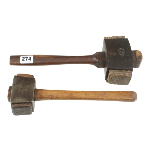 274 - Two steel headed mallets with wood inserts G+