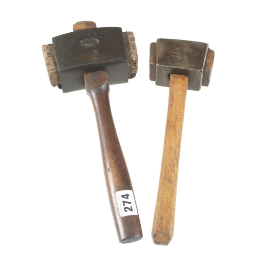 274 - Two steel headed mallets with wood inserts G+