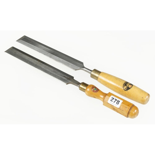 278 - Two bevel edge chisels by MARPLES with boxwood handles G+