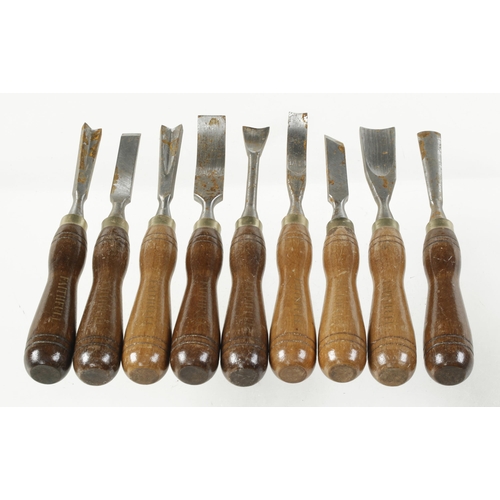 307 - A set of 9 carving tools by FAITHFUL, a few rust spots G