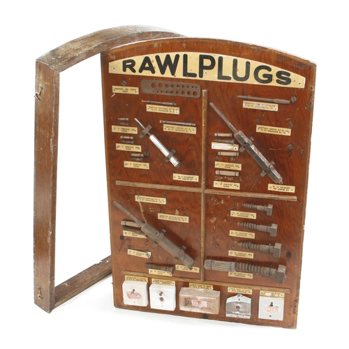 367 - A rare RAWLPLUG oak counter top display cabinet with 4 drawers to the rear complete with contents, r... 