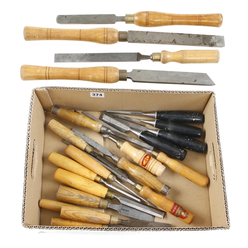 374 - Three turning tools and 18 other chisels G+