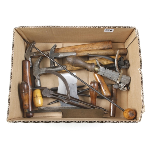 376 - Three hammers, drawknife and other tools G