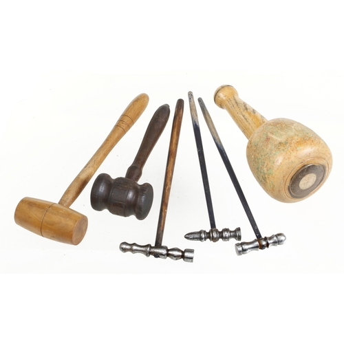 408 - Three small turned hammers and 3 small mallets G