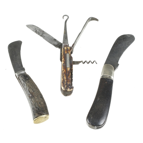 446 - Three early knives; a coach knife with 7 tools marked J.Seton of Courance (Nr Lockerbie) an ebony ha... 