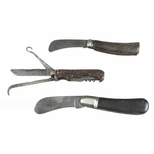 446 - Three early knives; a coach knife with 7 tools marked J.Seton of Courance (Nr Lockerbie) an ebony ha... 