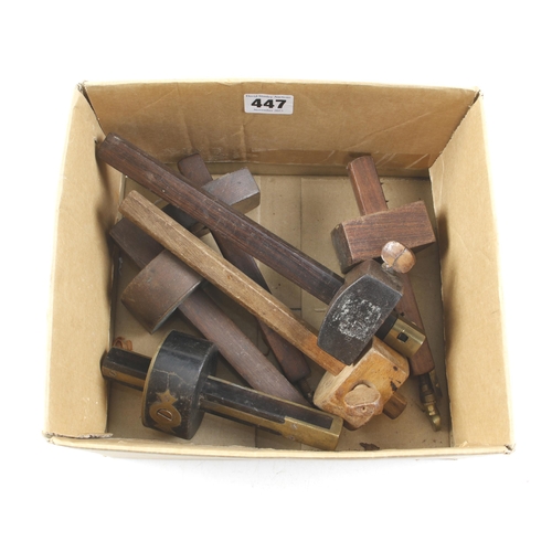 447 - An ebony and brass mortice gauge and 5 others G