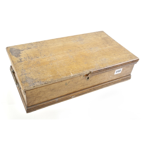 448 - A Gentlemans mahogany tool box with some tools and orig trade label to lid, a little architrave miss... 