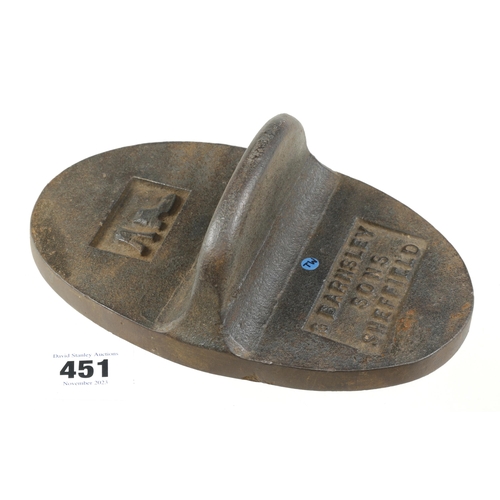 451 - A shoemaker's lap iron by BARNSLEY G+