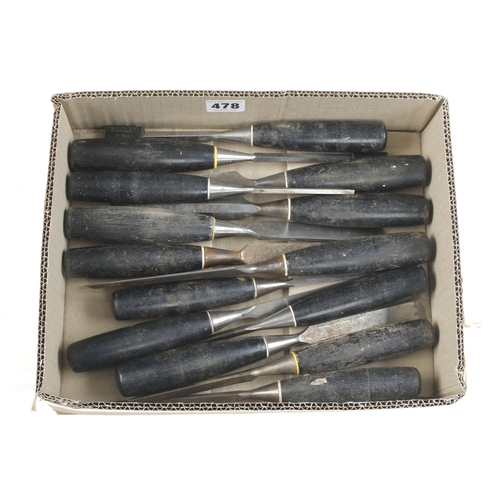 478 - 14 chisels with composite handles mostly by STANLEY G