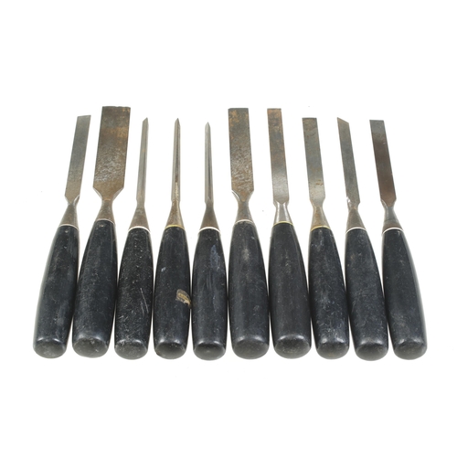 525 - A set of 10 bevel edge chisels by STANLEY with composite handles G+