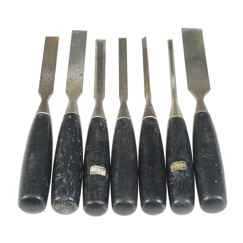 526 - A set of 7 bevel edge chisels by STANLEY with composite handles G+