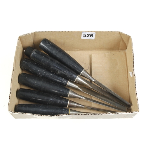 526 - A set of 7 bevel edge chisels by STANLEY with composite handles G+