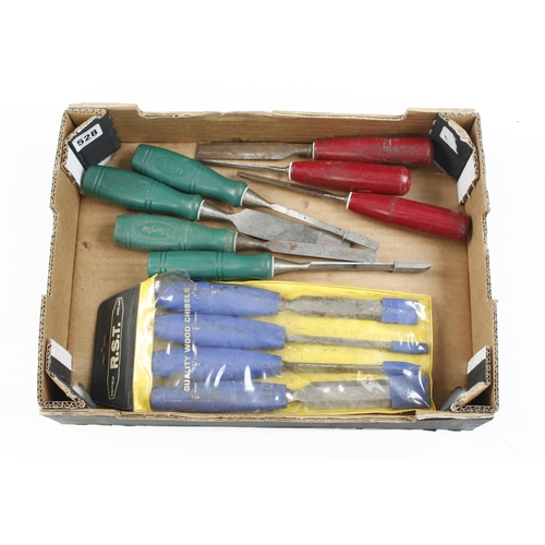 528 - Three sets of bevel edge chisels by MARPLES (4) SORBY (3) and RST (4) G