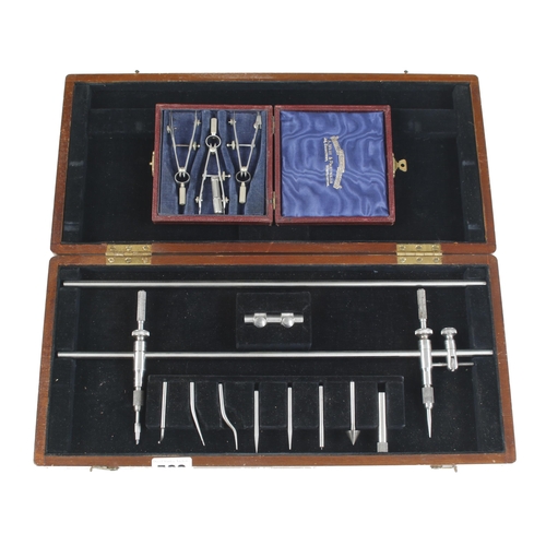 589 - A set of stainless steel trammels by ROLLS and a set of 3 bow compasses by WEST, all in orig boxes G... 