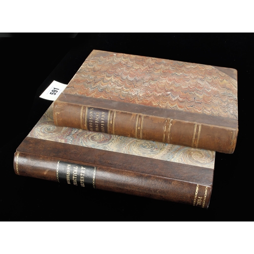 591 - Nicholson; Practical Carpentry, two copies 1854 (rebound) and 1859 G+