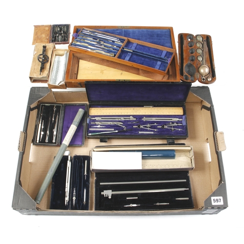 597 - Two part sets of drawing instruments etc G-