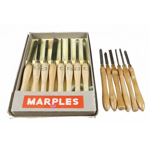 610 - A set of 8 little used turning tools by MARPLES No 1002 in orig poor box and another set of 6 G++