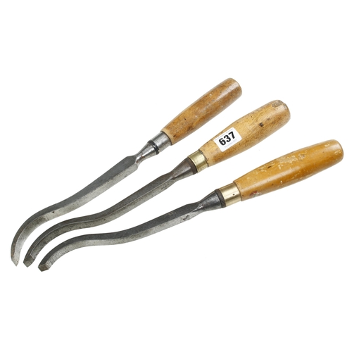 637 - Three mortice lock chisels by MARPLES and SORBY G+