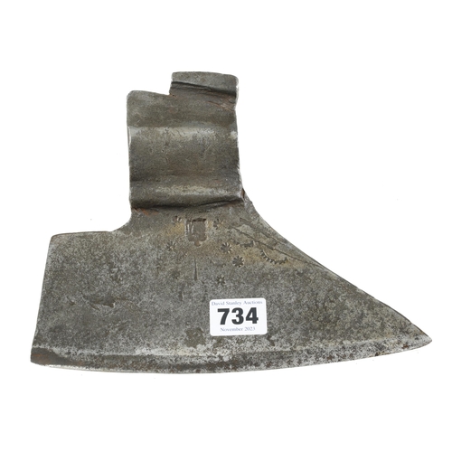 734 - An early 19c cooper's axe head with touch marks and other decoration 8