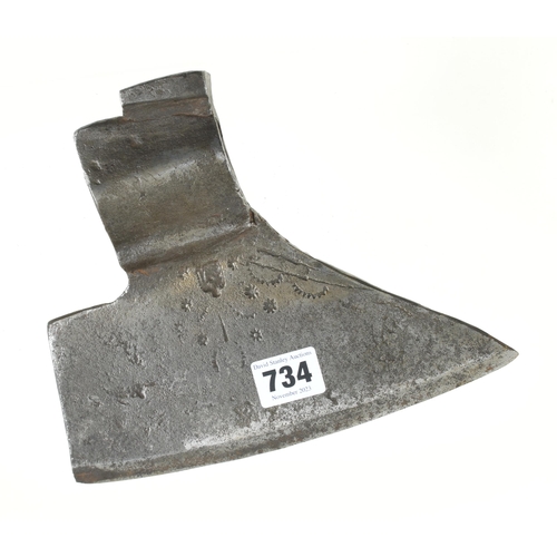 734 - An early 19c cooper's axe head with touch marks and other decoration 8