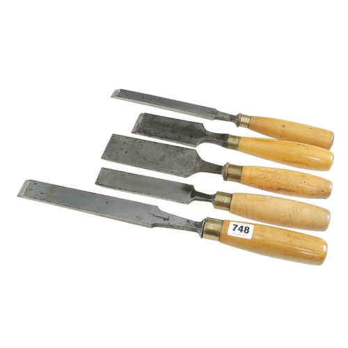 748 - Five heavy paring chisel  by various makers 3/4