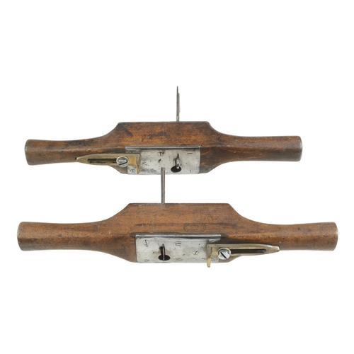 759 - A rare pair of L & R grooving routers by HOBDAY & TOVEY Chatham with steel soles and brass fences G