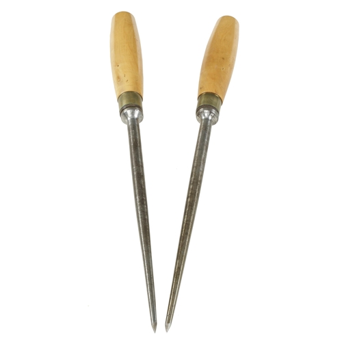 797 - A pair of drawer bore pins by HEARNSHAW with boxwood handles G++